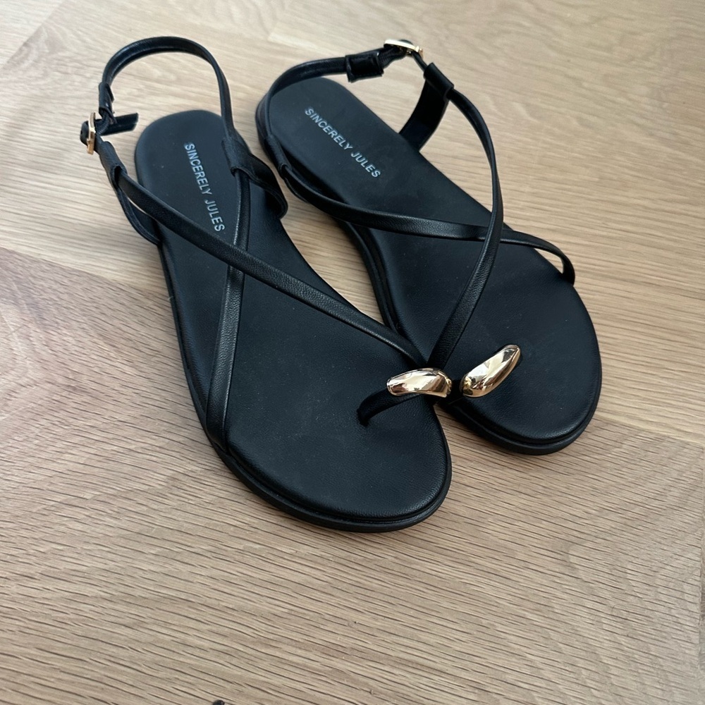 Sincerly Jules Black Sandals with Gold Accents